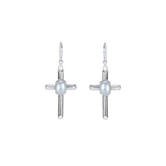 Sterling Silver Pearl Cross Earrings SSER224