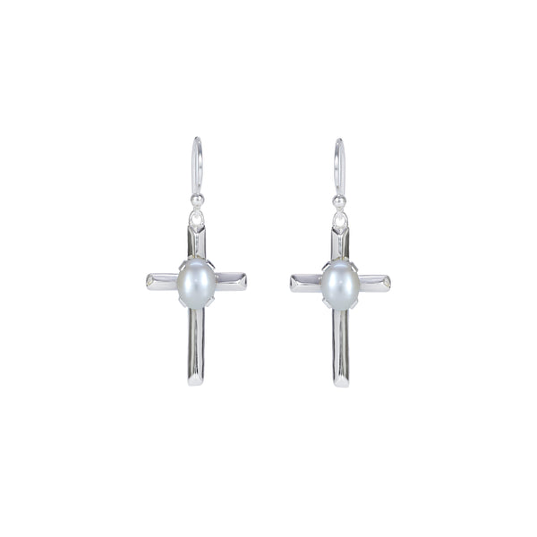 Sterling Silver Pearl Cross Earrings SSER224
