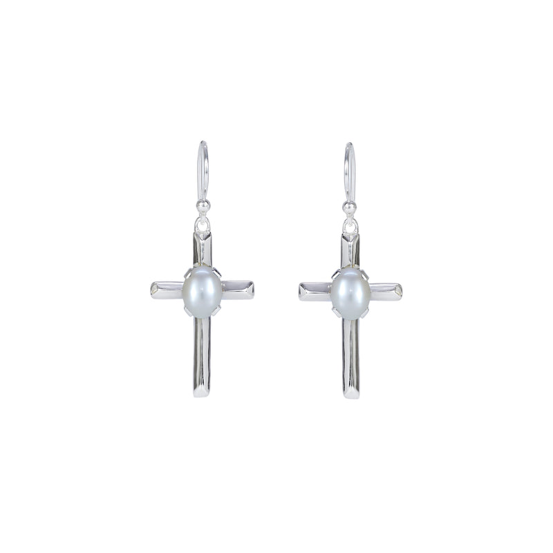 Sterling Silver Pearl Cross Earrings SSER224