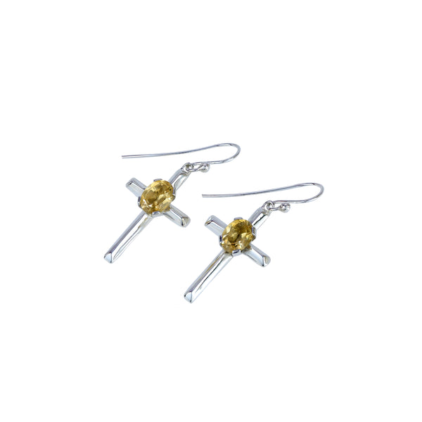 Sterling Silver Citrine Cross Earrings SSER224