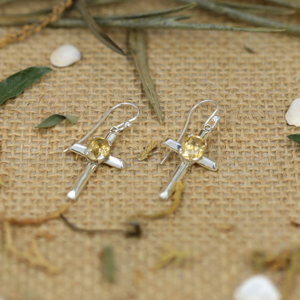 Sterling Silver Citrine Cross Earrings SSER224