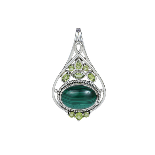 925 Sterling Silver Malachite & Peridot Pendant SSP254
