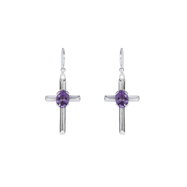 Sterling Silver Amethyst Cross Earrings SSER224