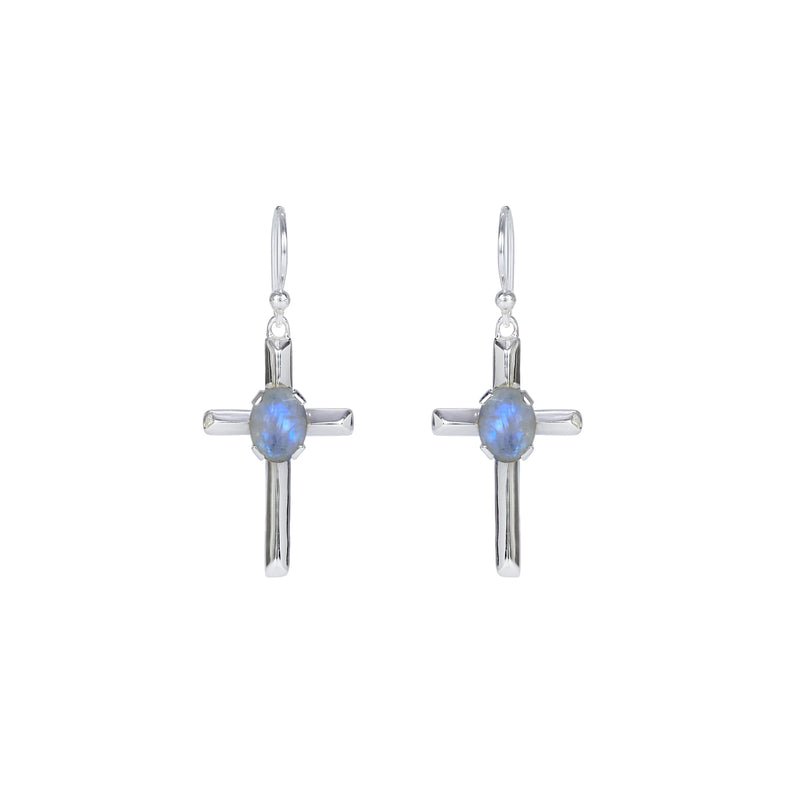 Sterling Silver Moonstone Cross Earrings SSER224