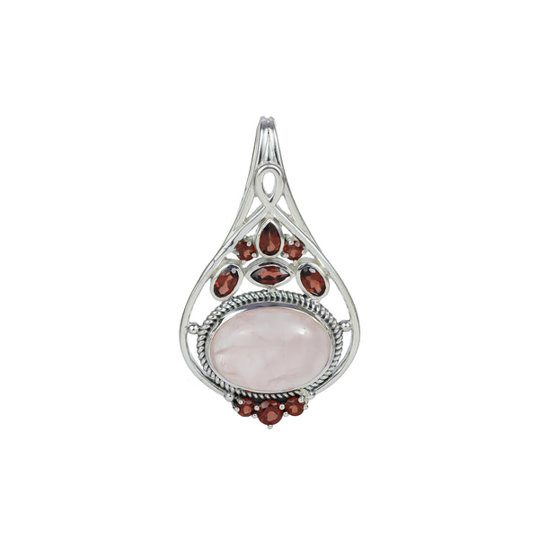 925 Sterling Silver Rose quartz & Garnet Pendant SSP254