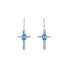 Sterling Silver Blue Topaz Cross Earrings SSER224