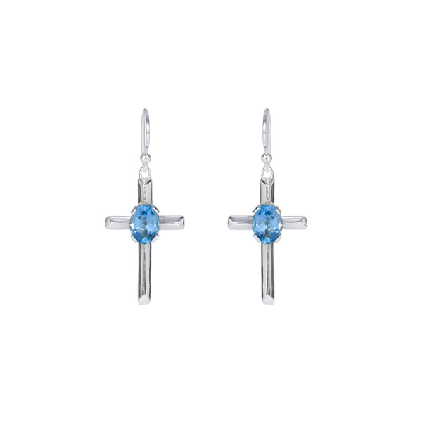 Sterling Silver Blue Topaz Cross Earrings SSER224