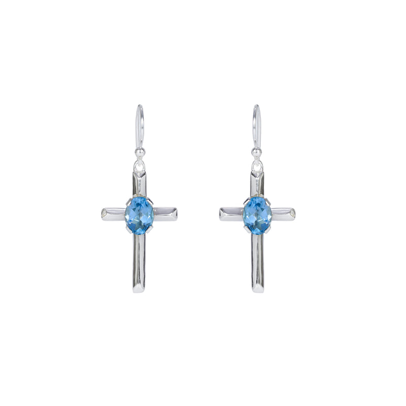 Sterling Silver Blue Topaz Cross Earrings SSER224