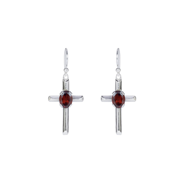 Sterling Silver Garnet Cross Earrings SSER224