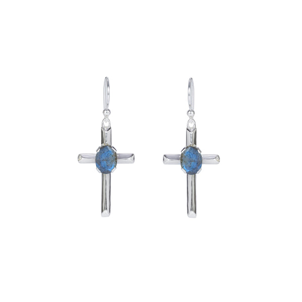 Sterling Silver Labradorite Cross Earrings SSER224