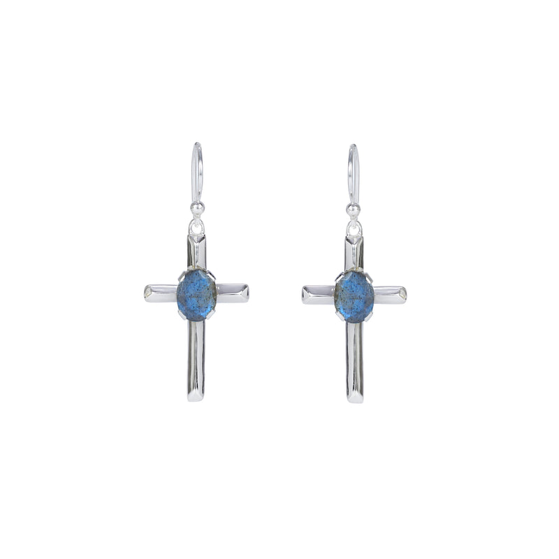 Sterling Silver Labradorite Cross Earrings SSER224