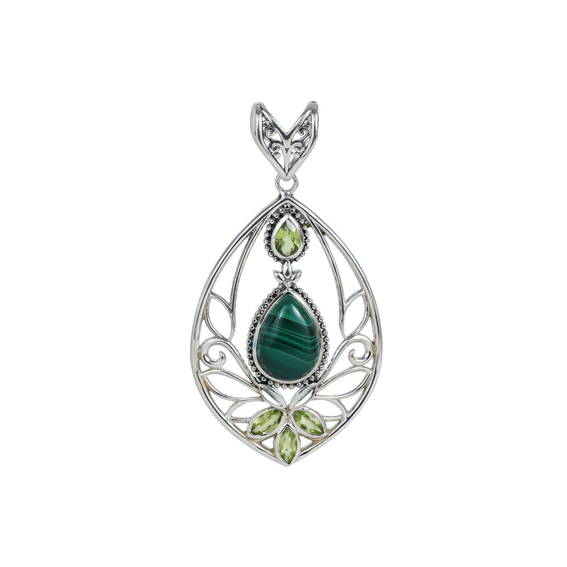Sterling Silver Malachite & Peridot Pendant SSP14