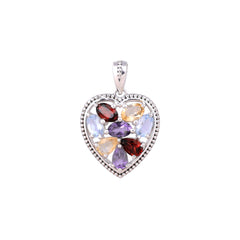 Sterling Silver Multi Gemstone Heart Pendant SSP82