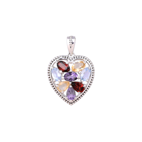 Sterling Silver Multi Gemstone Heart Pendant SSP82