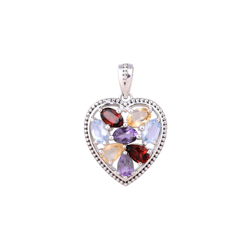 Sterling Silver Multi Gemstone Heart Pendant SSP82