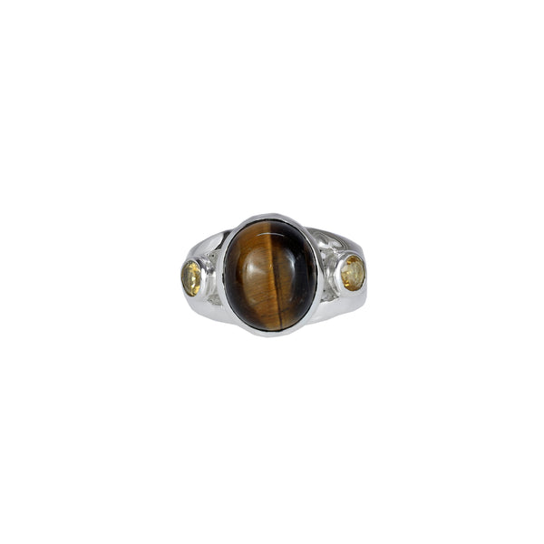 Sterling Silver Tiger Eye & Citrine Ring SSR208