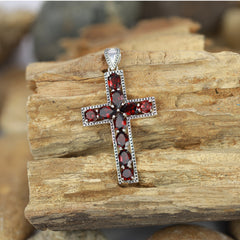 Sterling Silver Garnet Cross Pendant SSP77
