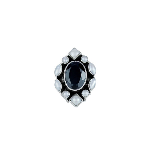 Sterling Silver Black Spinel & Pearl Ring SSR427