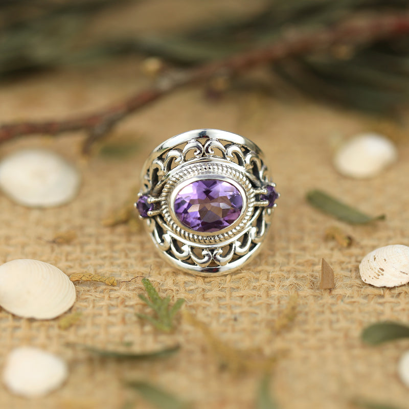 Sterling Silver Amethyst Ring SSR110