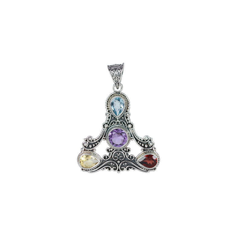 Sterling Silver Multi Gemstone Pendant SSP101
