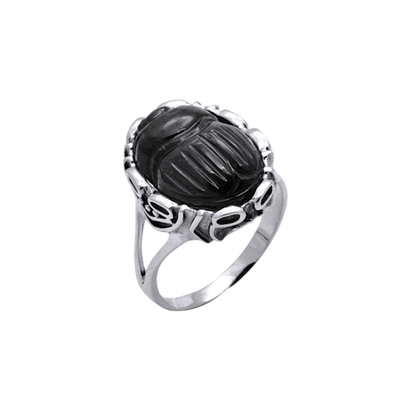Sterling Silver Black Star Scarab Ring SSR292