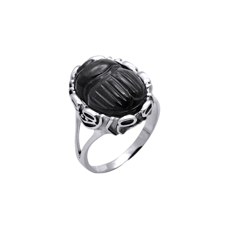 Sterling Silver Black Star Scarab Ring SSR292