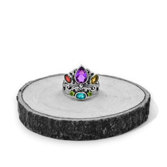 Sterling Silver Multi gemstone Crown Ring SSR366