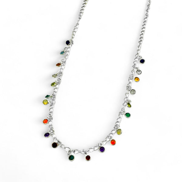 925 Sterling Silver Multi Gemstone Minimalist Necklace SSN32