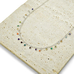 925 Sterling Silver Multi Gemstone Minimalist Necklace SSN32