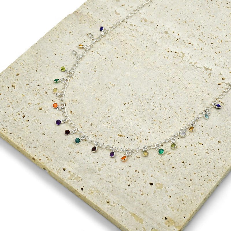 925 Sterling Silver Multi Gemstone Minimalist Necklace SSN32