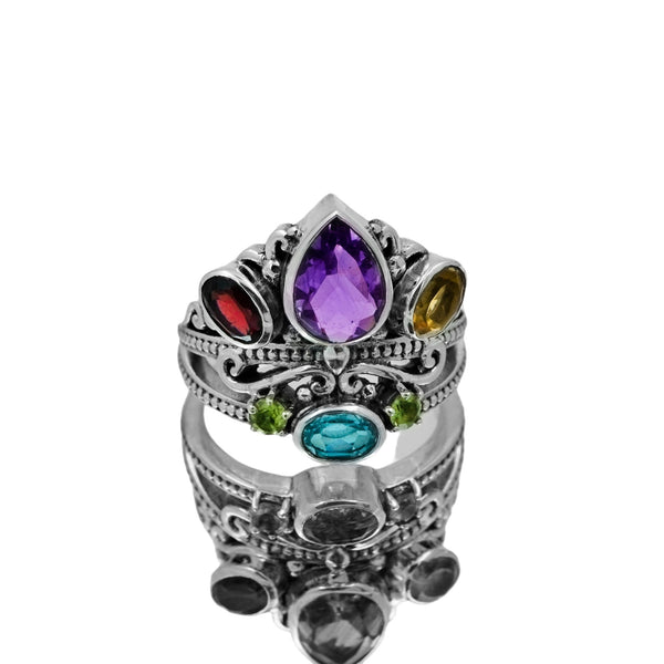Sterling Silver Multi gemstone Crown Ring SSR366