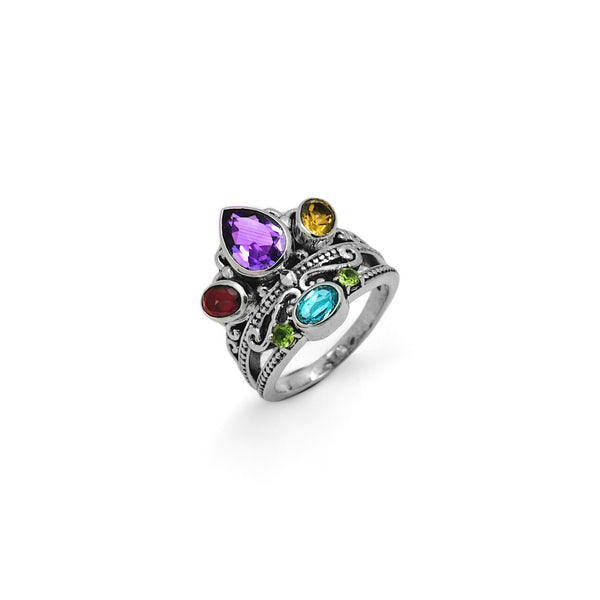 Sterling Silver Multi gemstone Crown Ring SSR366