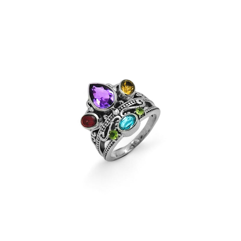 Sterling Silver Multi gemstone Crown Ring SSR366