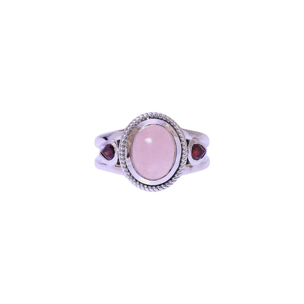 Sterling Silver Rose Quartz & Garnet Ring SSR421