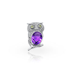 Sterling Silver Amethyst & Peridot Owl Pendant SSP120