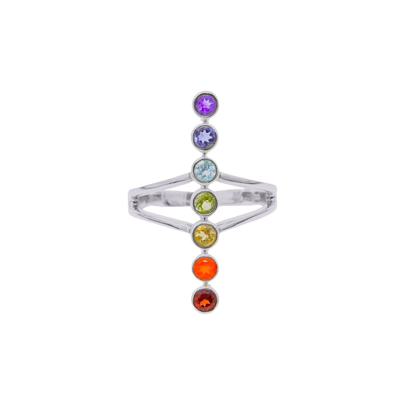 Sterling Silver Multi Gemstone Chakra Ring SSR297