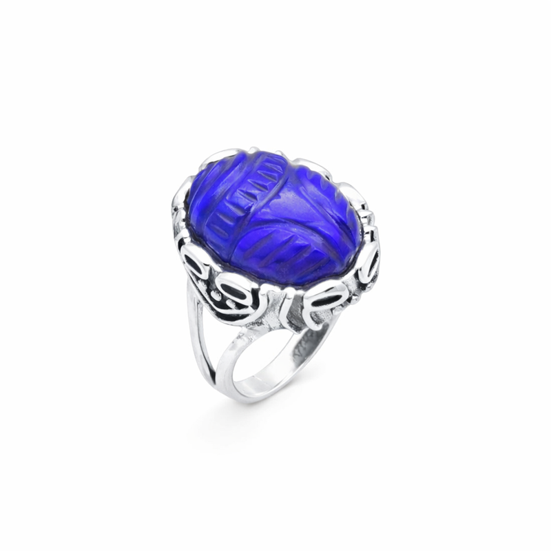 Sterling Silver Lapis Scarab Ring SSR292