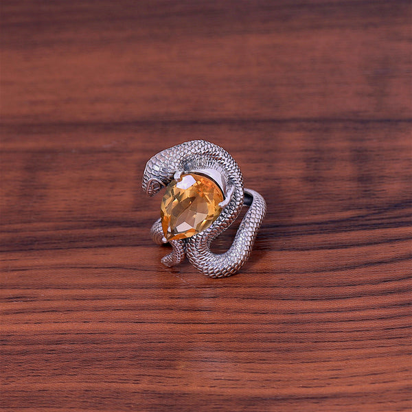 Sterling Silver Citrine Snake Ring SSR425