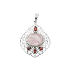 Sterling Silver Rose Quartz & Garnet Pendant SSP71