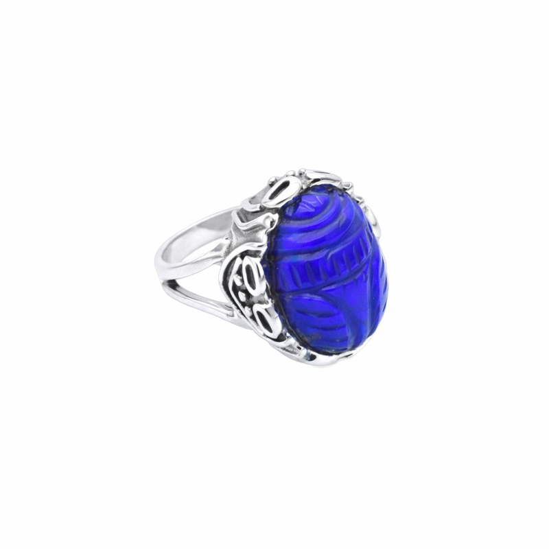Sterling Silver Lapis Scarab Ring SSR292
