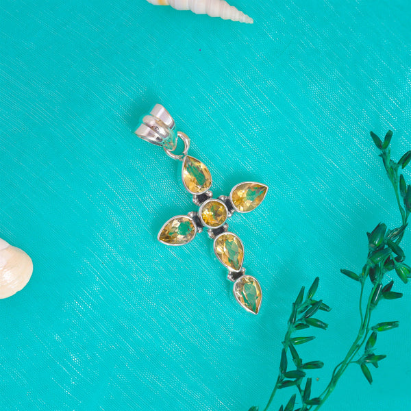 Sterling Silver Citrine Cross Pendant SSP223