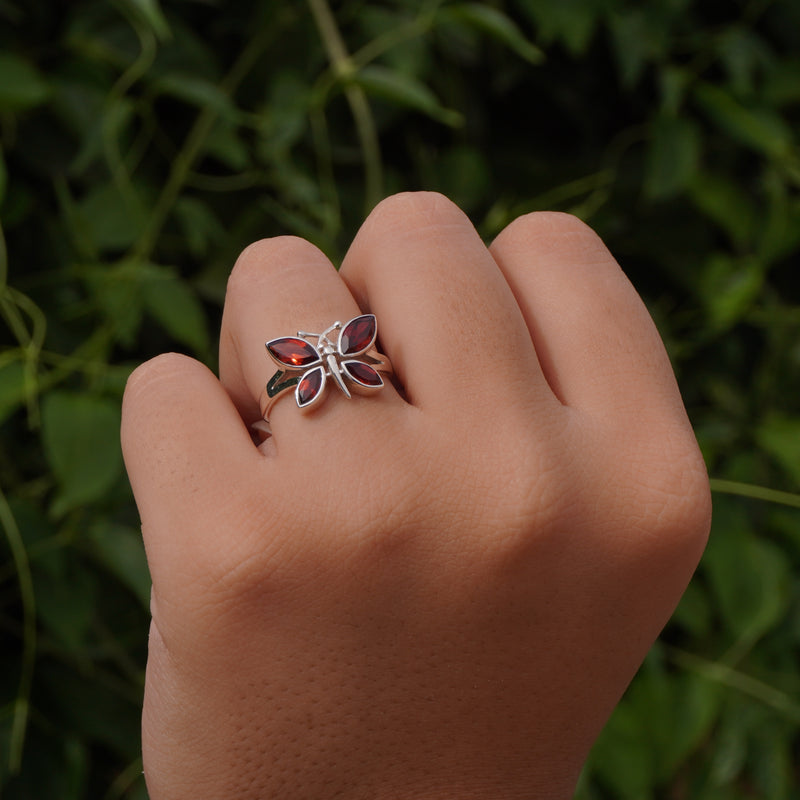 Sterling Silver Garnet Buttefly Ring SSR209