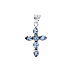 Sterling Silver Blue Topaz Cross Pendant SSP223