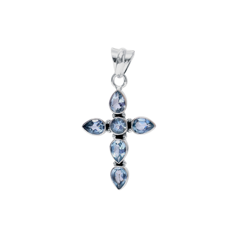 Sterling Silver Blue Topaz Cross Pendant SSP223