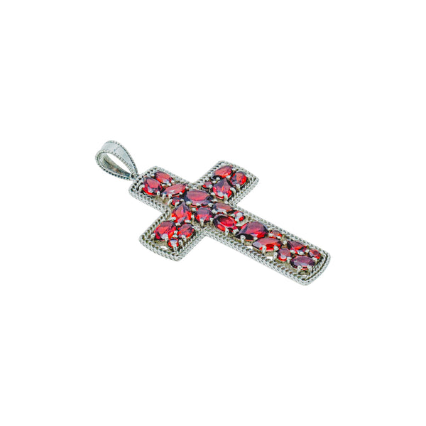 Sterling Silver Garnet Cross Pendant SSP69