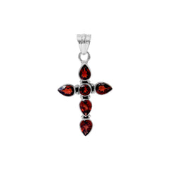 Sterling Silver Garnet Cross Pendant SSP223