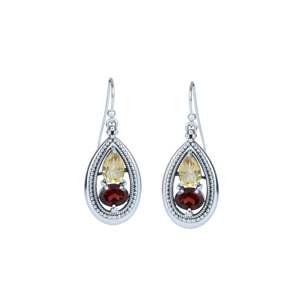 Sterling Silver Garnet & Citrine Earrings SSER198