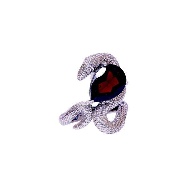 Sterling Silver Garnet Snake Ring SSR425