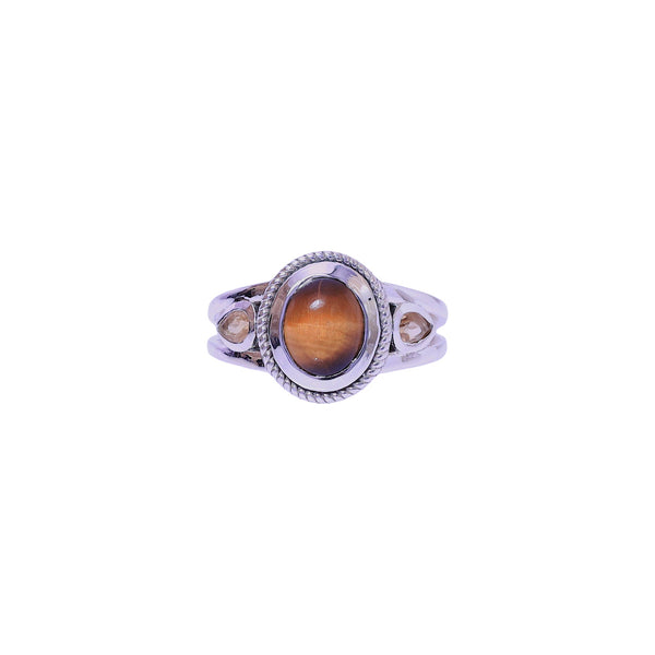 Sterling Silver Tiger Eye & Citrine Ring SSR421
