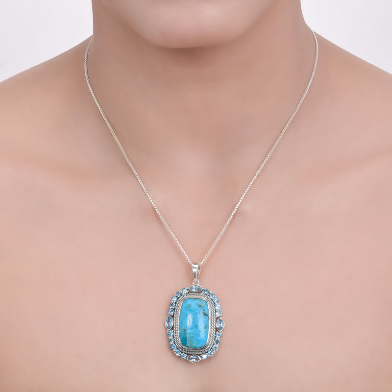 Sterling Silver Turquoise & Topaz Pendant SSP241